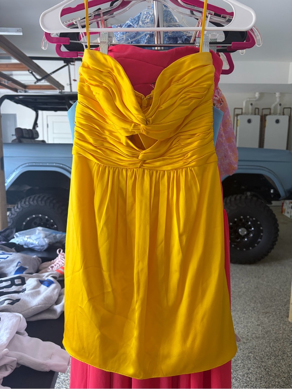 cinq a sept Bright Yellow Ruched Silk Cocktail Dress